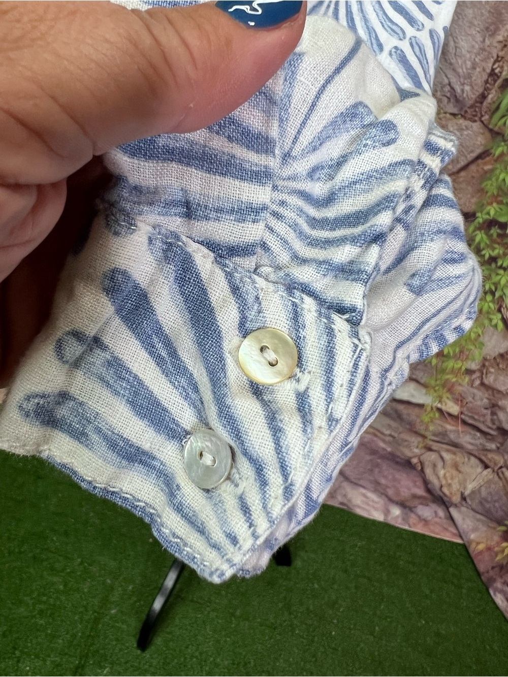 JOIE Blue and White Airy Botanical Print Linen Resortwear Coastal Blouse, S - Picture 5 of 12